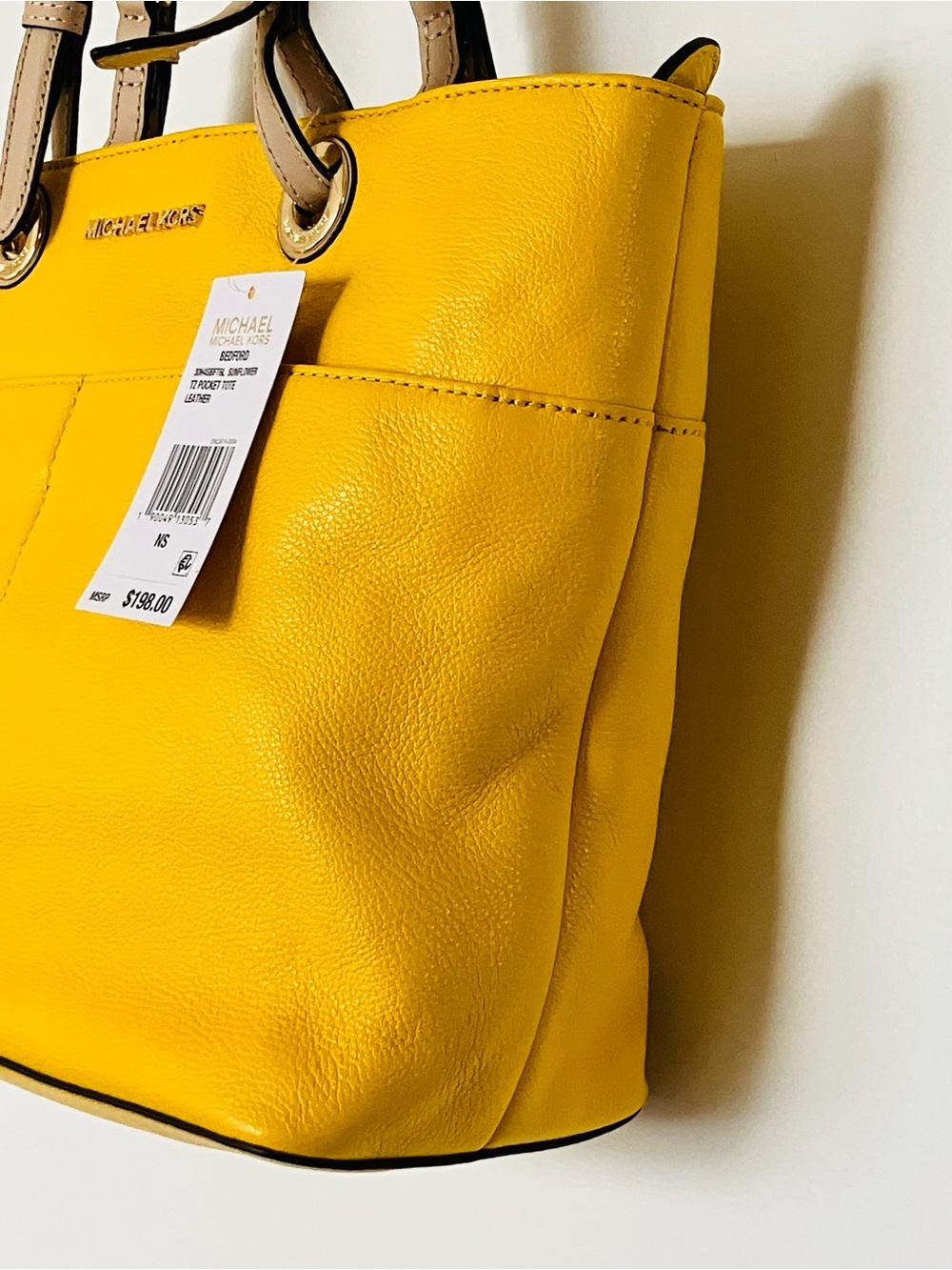 Michael Kors Bedford Sunflower Yellow Top Zip Pocket Handbag Tote Purse NEW - Picture 3 of 6